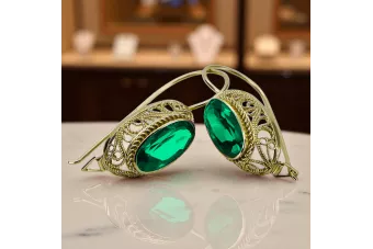 Vintage style Earrings Emerald 14K Yellow gold vec023y